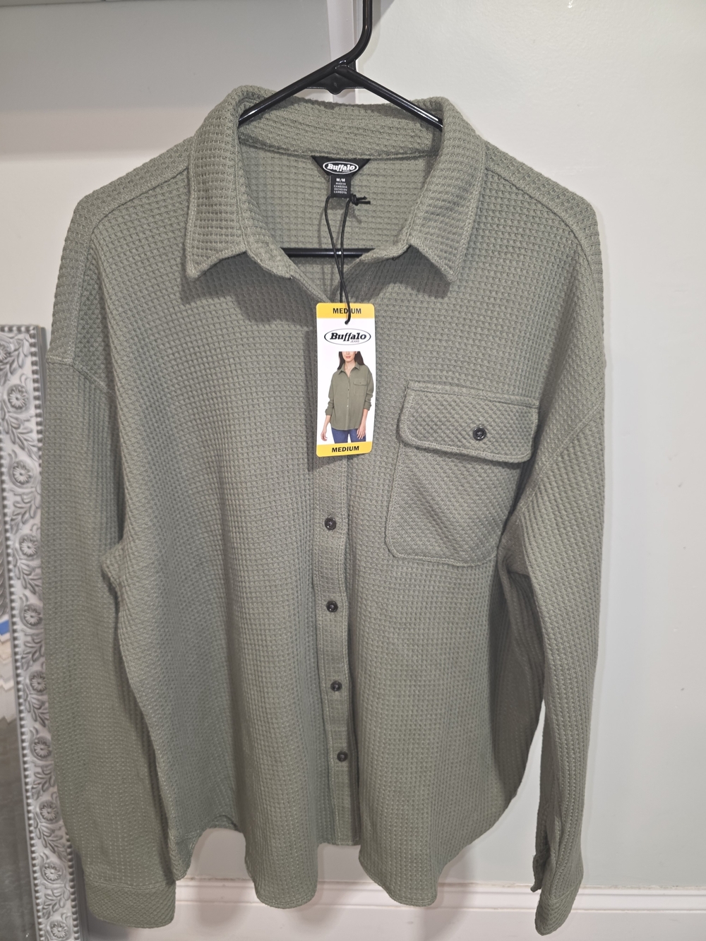 Buffalo Men's Olive Waffle-Knit Button-Up Shirt